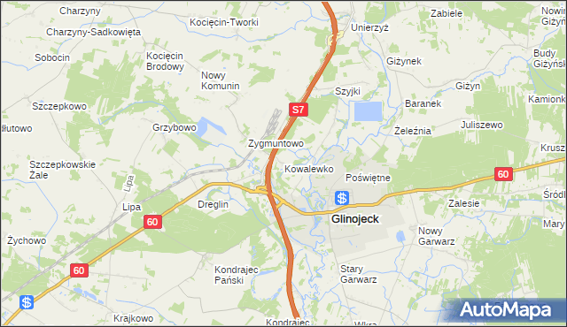 mapa Kowalewko gmina Glinojeck, Kowalewko gmina Glinojeck na mapie Targeo