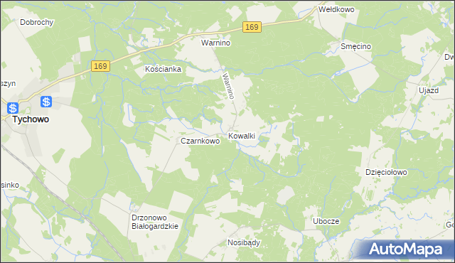 mapa Kowalki gmina Tychowo, Kowalki gmina Tychowo na mapie Targeo