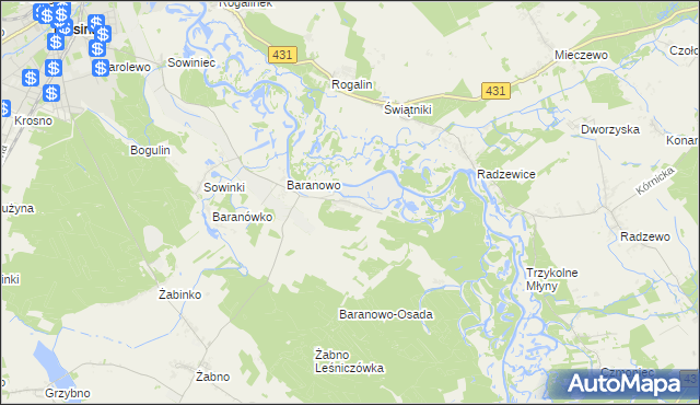 mapa Krajkowo gmina Mosina, Krajkowo gmina Mosina na mapie Targeo