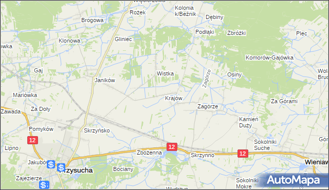 mapa Krajów gmina Przysucha, Krajów gmina Przysucha na mapie Targeo