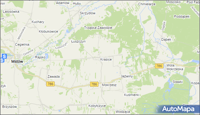 mapa Krasice gmina Mstów, Krasice gmina Mstów na mapie Targeo