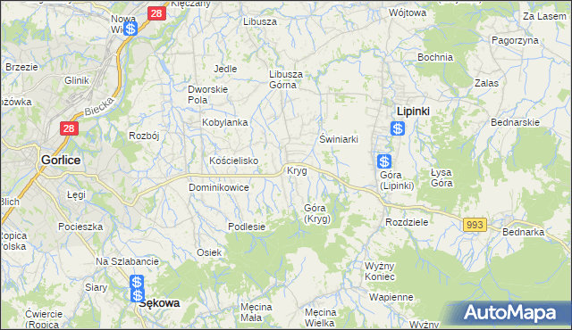 mapa Kryg, Kryg na mapie Targeo