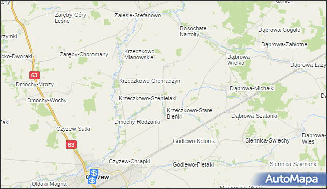 mapa Krzeczkowo-Nowe Bieńki, Krzeczkowo-Nowe Bieńki na mapie Targeo