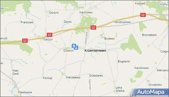 mapa Krzemieniewo powiat leszczyński, Krzemieniewo powiat leszczyński na mapie Targeo