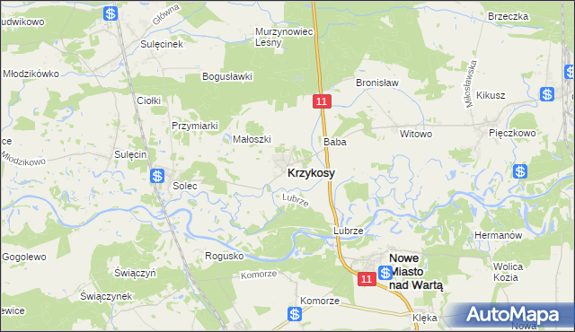 mapa Krzykosy powiat średzki, Krzykosy powiat średzki na mapie Targeo