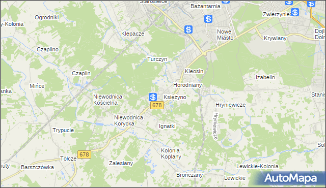 mapa Księżyno, Księżyno na mapie Targeo