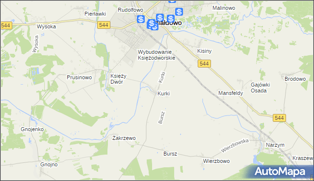 mapa Kurki gmina Działdowo, Kurki gmina Działdowo na mapie Targeo