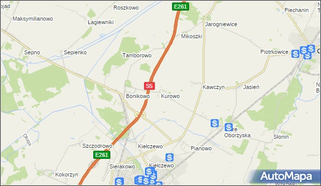 mapa Kurowo gmina Kościan, Kurowo gmina Kościan na mapie Targeo