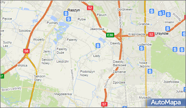 mapa Łady gmina Raszyn, Łady gmina Raszyn na mapie Targeo