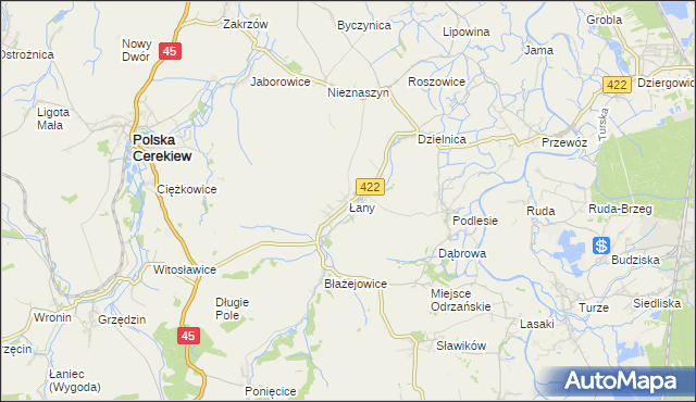 mapa Łany gmina Cisek, Łany gmina Cisek na mapie Targeo