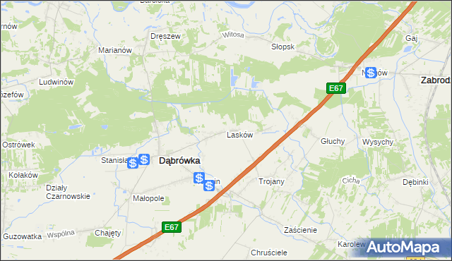 mapa Lasków gmina Dąbrówka, Lasków gmina Dąbrówka na mapie Targeo