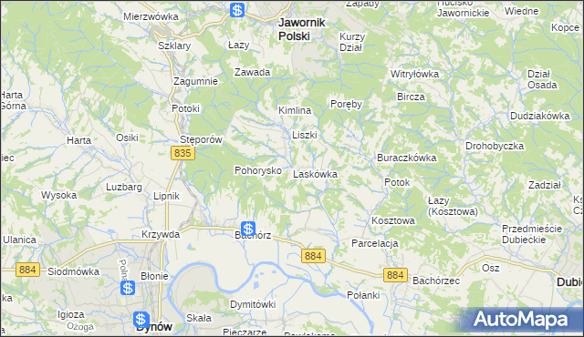 mapa Laskówka gmina Dynów, Laskówka gmina Dynów na mapie Targeo