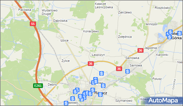 mapa Łaszczyn gmina Rawicz, Łaszczyn gmina Rawicz na mapie Targeo