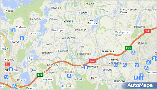 mapa Łazy gmina Jasienica, Łazy gmina Jasienica na mapie Targeo