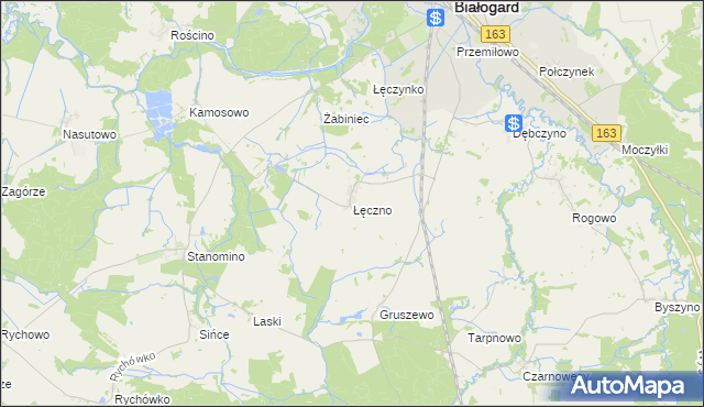 mapa Łęczno gmina Białogard, Łęczno gmina Białogard na mapie Targeo