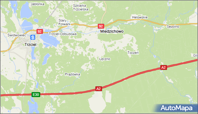 mapa Łęczno gmina Miedzichowo, Łęczno gmina Miedzichowo na mapie Targeo
