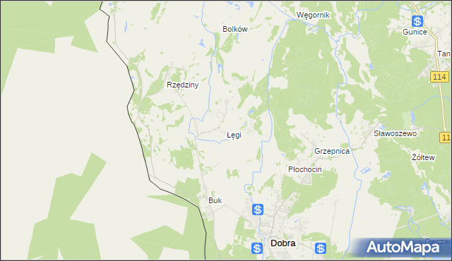 mapa Łęgi gmina Dobra (Szczecińska), Łęgi gmina Dobra (Szczecińska) na mapie Targeo