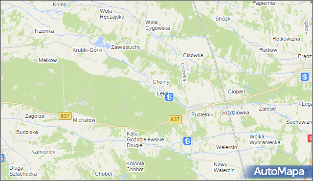 mapa Łęka gmina Stanisławów, Łęka gmina Stanisławów na mapie Targeo
