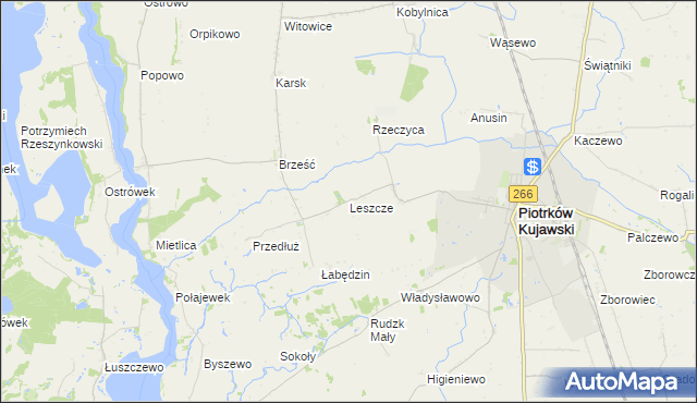 mapa Leszcze gmina Piotrków Kujawski, Leszcze gmina Piotrków Kujawski na mapie Targeo