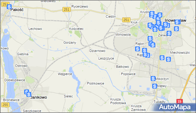 mapa Leszczyce, Leszczyce na mapie Targeo