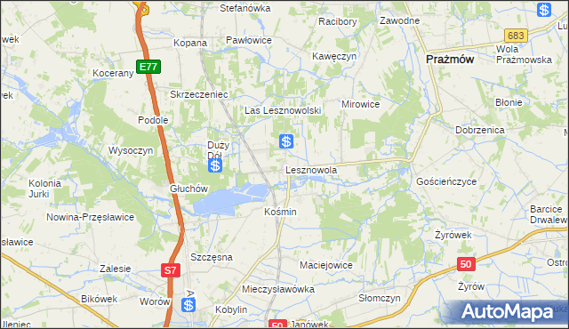 mapa Lesznowola gmina Grójec, Lesznowola gmina Grójec na mapie Targeo