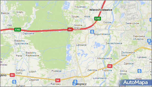 mapa Łętowice gmina Wierzchosławice, Łętowice gmina Wierzchosławice na mapie Targeo