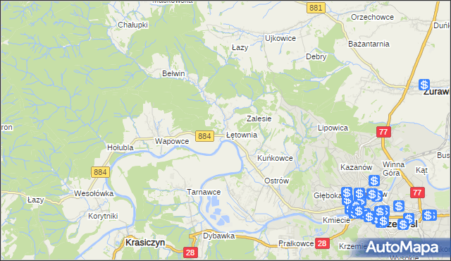 mapa Łętownia gmina Przemyśl, Łętownia gmina Przemyśl na mapie Targeo