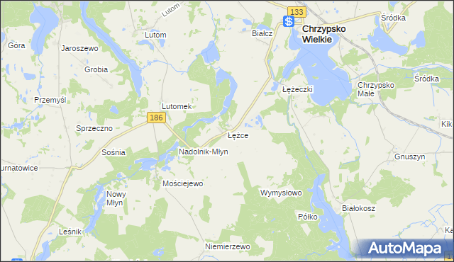 mapa Łężce gmina Chrzypsko Wielkie, Łężce gmina Chrzypsko Wielkie na mapie Targeo