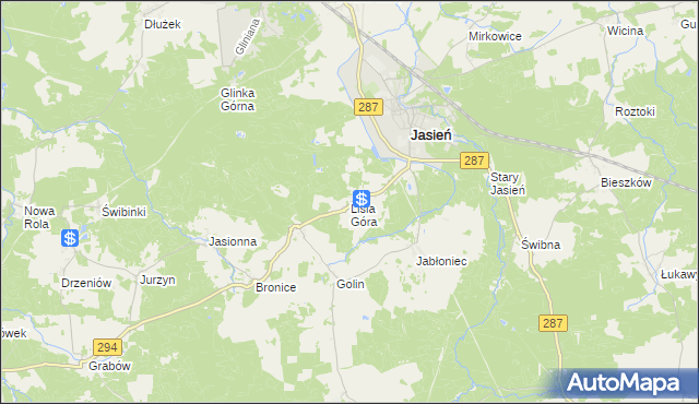 mapa Lisia Góra gmina Jasień, Lisia Góra gmina Jasień na mapie Targeo