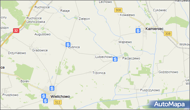 mapa Lubiechowo gmina Kamieniec, Lubiechowo gmina Kamieniec na mapie Targeo