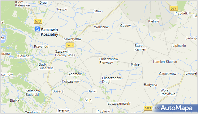 mapa Łuszczanów Pierwszy, Łuszczanów Pierwszy na mapie Targeo