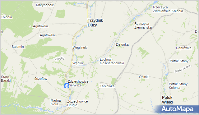 mapa Łychów Gościeradowski, Łychów Gościeradowski na mapie Targeo