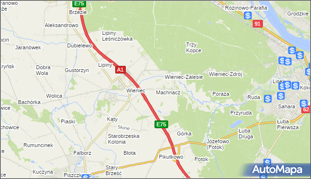 mapa Machnacz gmina Brześć Kujawski, Machnacz gmina Brześć Kujawski na mapie Targeo