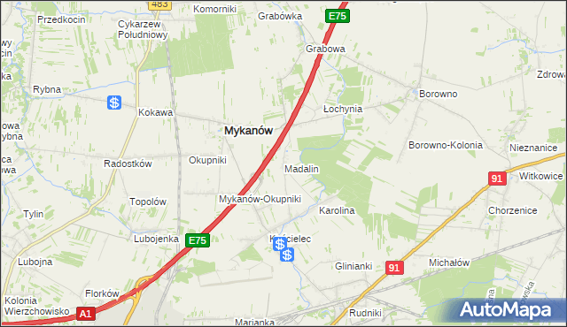 mapa Madalin gmina Rędziny, Madalin gmina Rędziny na mapie Targeo