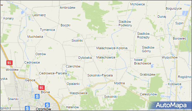 mapa Małachowice, Małachowice na mapie Targeo