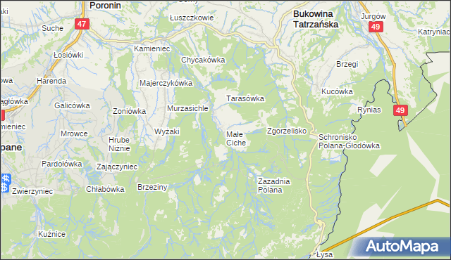 mapa Małe Ciche, Małe Ciche na mapie Targeo