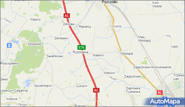 mapa Malenin gmina Tczew, Malenin gmina Tczew na mapie Targeo