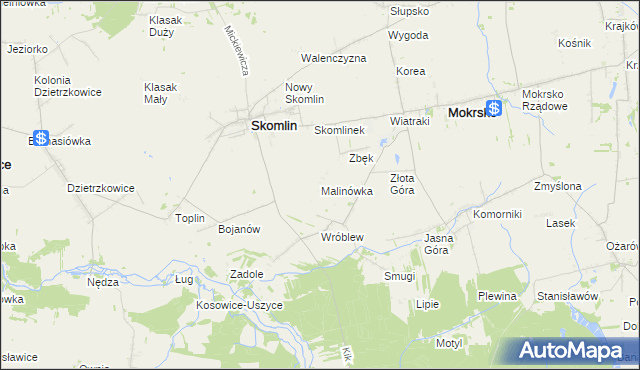 mapa Malinówka gmina Skomlin, Malinówka gmina Skomlin na mapie Targeo