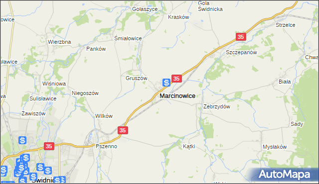 mapa Marcinowice powiat świdnicki, Marcinowice powiat świdnicki na mapie Targeo
