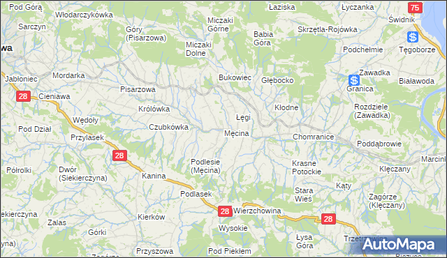 mapa Męcina, Męcina na mapie Targeo