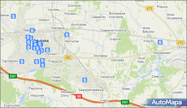 mapa Michałów gmina Zduńska Wola, Michałów gmina Zduńska Wola na mapie Targeo