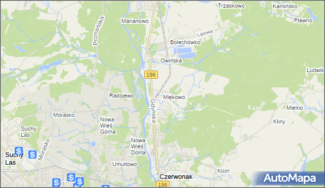mapa Miękowo gmina Czerwonak, Miękowo gmina Czerwonak na mapie Targeo