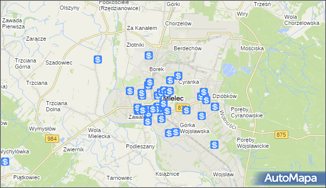 mapa Mielca, Mielec na mapie Targeo