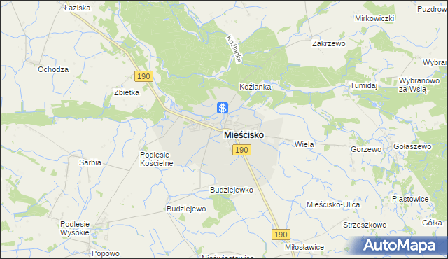 mapa Mieścisko powiat wągrowiecki, Mieścisko powiat wągrowiecki na mapie Targeo