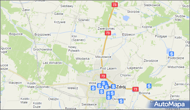 mapa Mikułowice gmina Busko-Zdrój, Mikułowice gmina Busko-Zdrój na mapie Targeo