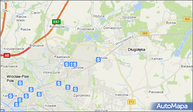 mapa Mirków gmina Długołęka, Mirków gmina Długołęka na mapie Targeo