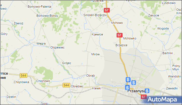 mapa Mirów gmina Przasnysz, Mirów gmina Przasnysz na mapie Targeo