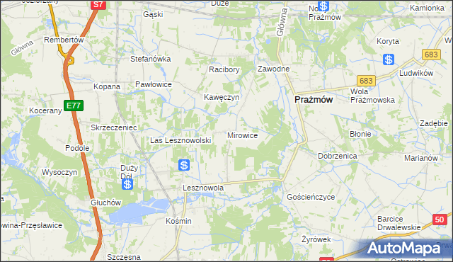 mapa Mirowice gmina Grójec, Mirowice gmina Grójec na mapie Targeo