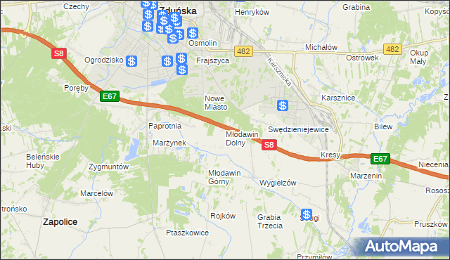 mapa Młodawin Dolny, Młodawin Dolny na mapie Targeo