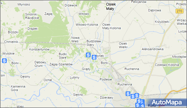 mapa Młynek gmina Osiek Mały, Młynek gmina Osiek Mały na mapie Targeo